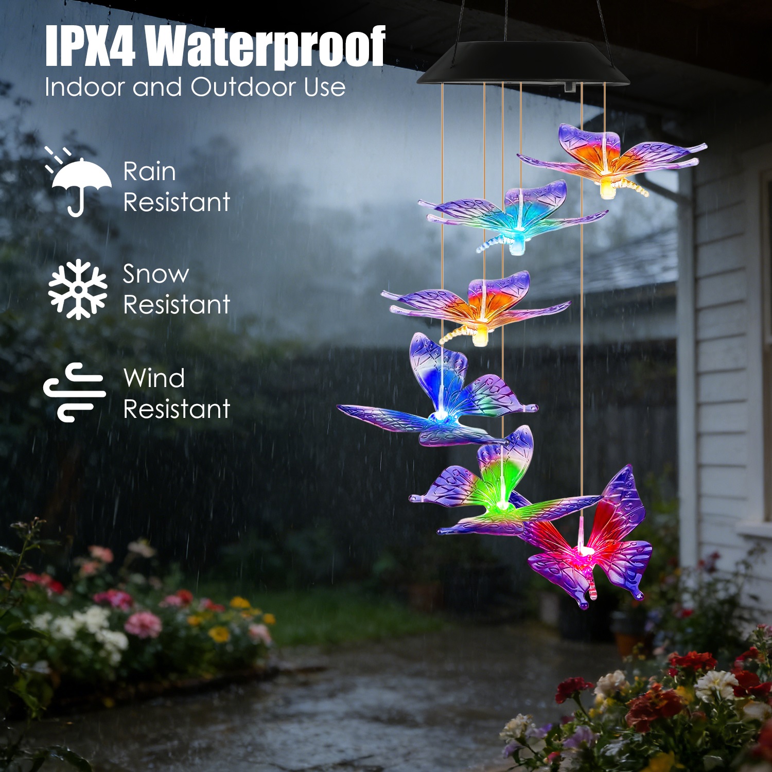 3Pack Solar Hummingbird Butterfly Dragonfly Wind Chimes 7 Color Changing Wind Chime For Outside IPX4 Waterproof Outdoor Garden Yard Decor — image 2