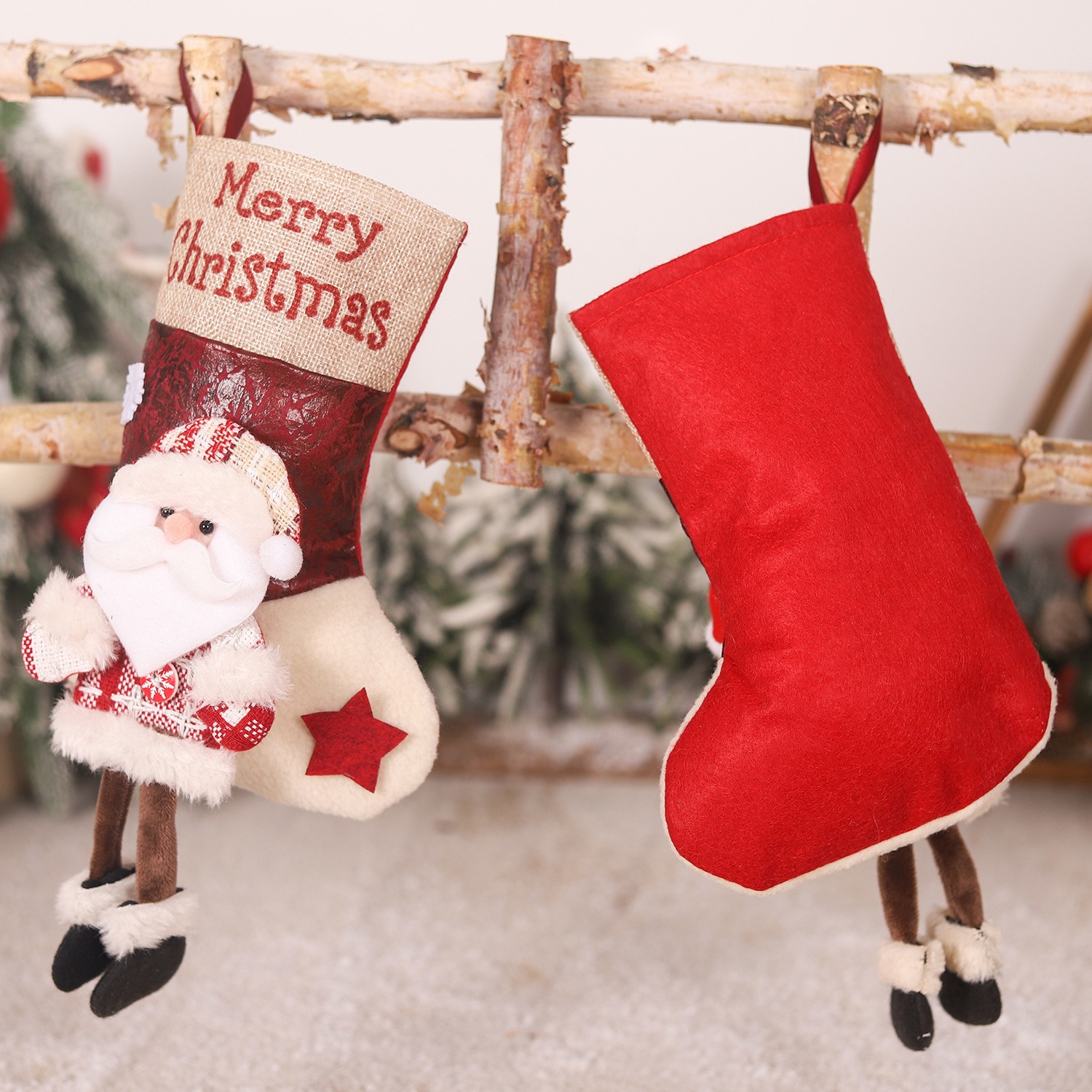 Christmas Children's Gift Linen Checkered Gift Bag Long Leg Old Man Snowman Elk Doll Christmas Socks — image 7