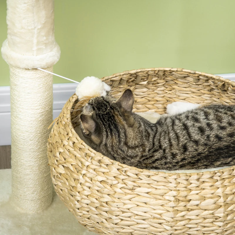 Elevated Cat Bed With Sisal Scratching Post For Indoor Kitties, Modern Cat Tree With Cute Basket Design, Small Cat Tree With Ball Toy — image 5