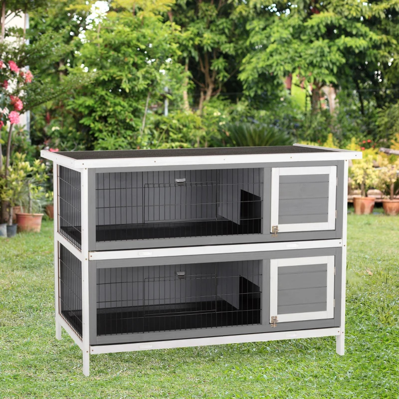 Casa para Conejos PawHut 54 2-Piso Grande, Jaula para Conejos, Caja para Animales Pequeños con Puertas Seguras, Plataforma No Lechante y Techo Impermeable para Conejos, Pollos, Patos, Exterior e Interior, Gris Oscuro — imagen 5