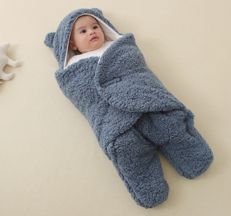 Infant Lamb Velvet Cotton-Filled Swaddle Blanket Newborn Anti-Startle Warm Sleep Bag Swaddle Wrap Blanket — image 2