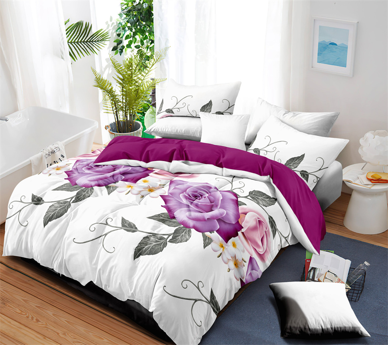 Set de Edredón y Cortinas de 9 Piezas 'Habitación en una Bolsa', Diseño Americano con Estampado Floral de Rosas Magenta y Morado Intenso, Colcha Gruesa con 6 Paneles de Cortina Personalizables, Apto para Mascotas de Alto Gramaje — imagen 7