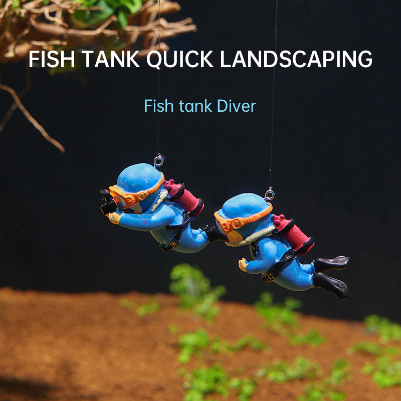 Fish Tank Aquarium Landscaping Decorations Small Decorations Blue Fat Diver Submerged Floating Diver — image 2