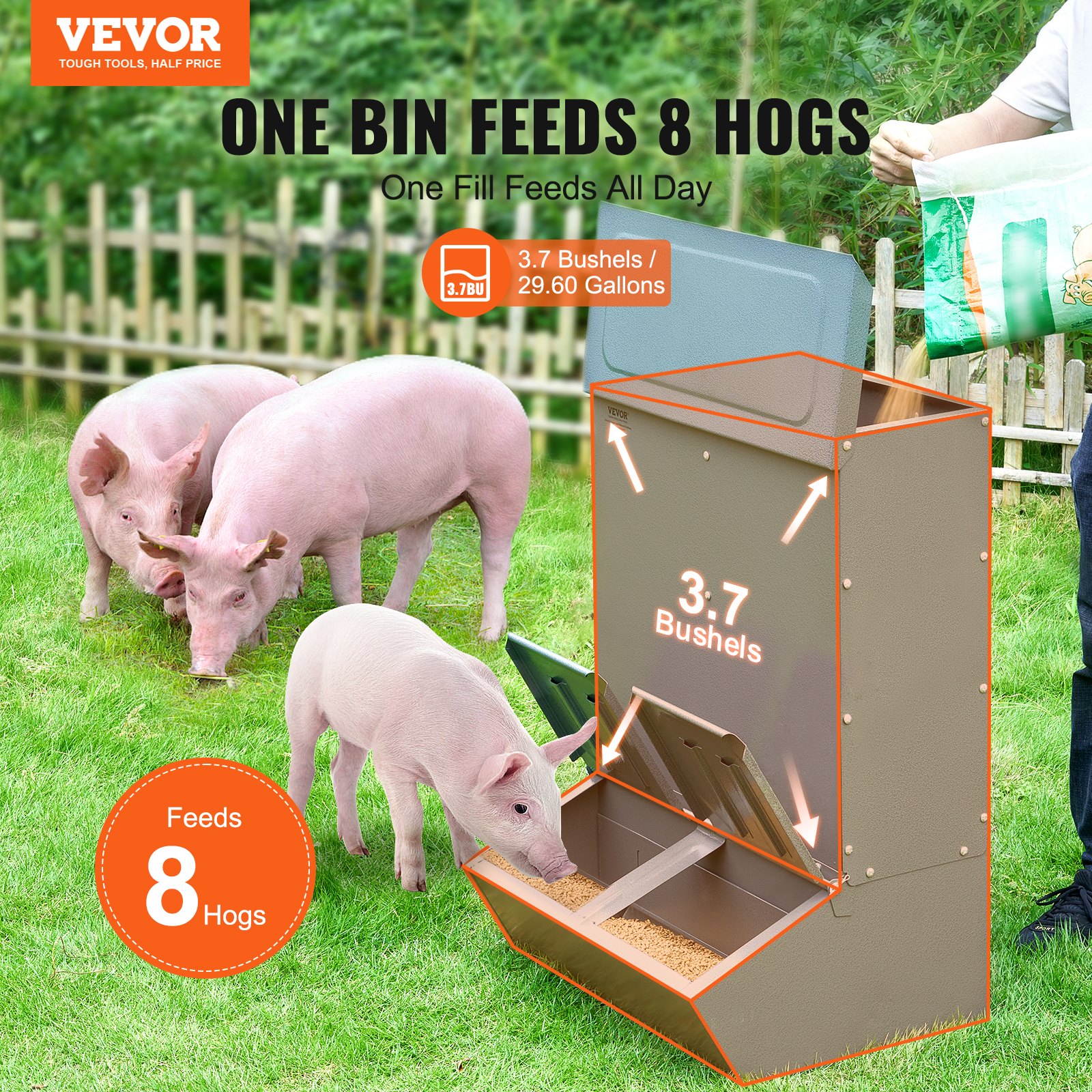 Hog Feeder, 3.7 Bushel Capacity, Double Door Pig Feeder, Heavy Duty Steel Piglets Feeder, Multipurpose Trough Creep Feeder, Outdoor Livestock Feeder Farm Accessory For Feeding Up To 8 Hogs — imagen 3