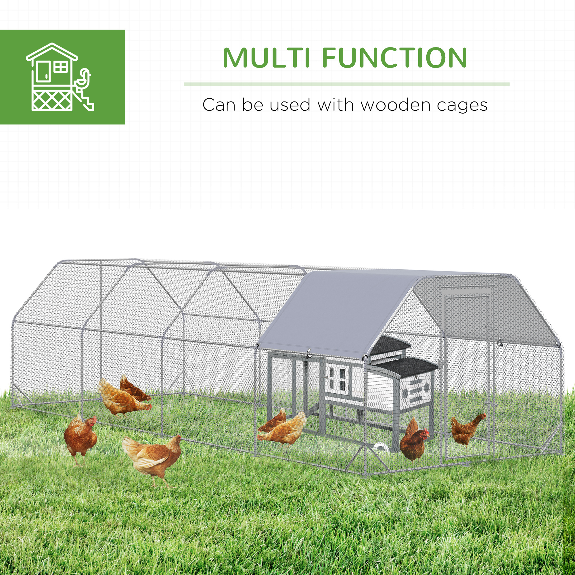 Large Chicken Coop Metal Chicken Run with Waterproof and Anti-UV Cover, Flat Shaped Walk in Fence Cage Hen House for Outdoor and Yard Farm Use, 1" Tube Diameter, 9.2 x 24.9 x 6.4 — imagen 5