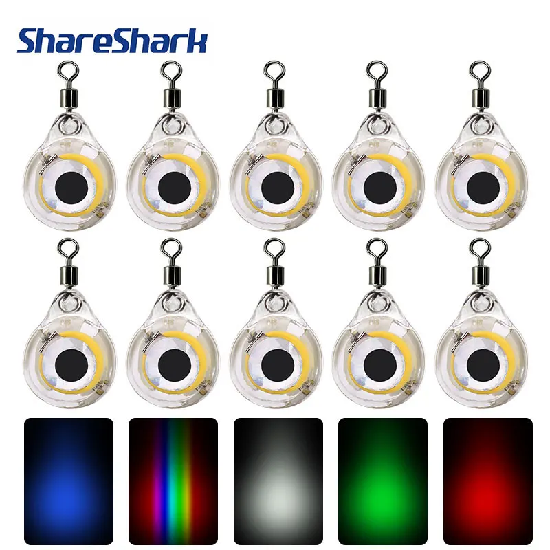ShareShark 10pcs Mini Led Luz Subacuática Forma Ojo de Calamar Látigo de Pescar con Iluminación para Atraer Peces — imagen 1