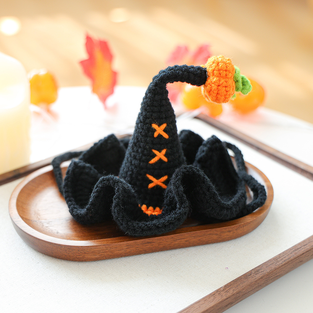 Pet Hair Knit Pumpkin Wizard Hat for Small Dogs and Cats, Halloween Pet Costume, Dog and Cat Hat — image 6