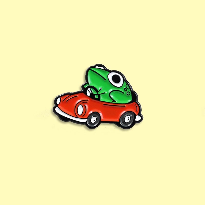 Frog Driver Enamel Pin Small Red Car Brooch Backpack Clothes Lapel Funny Animal Frog Jewelry Gift for Friends Children — image 2