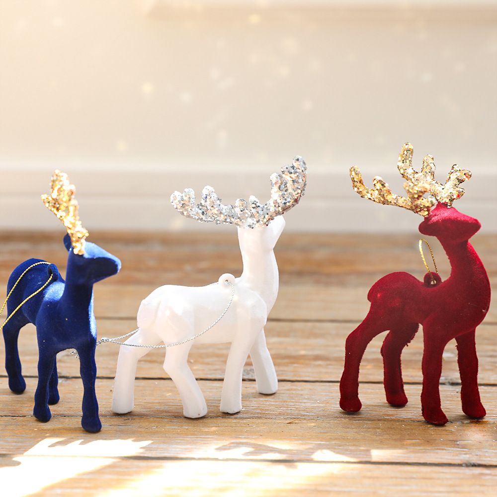 Christmas Deer Pendant Christmas Tree Decoration Sparkling Pink Plush Deer Ornament — image 3