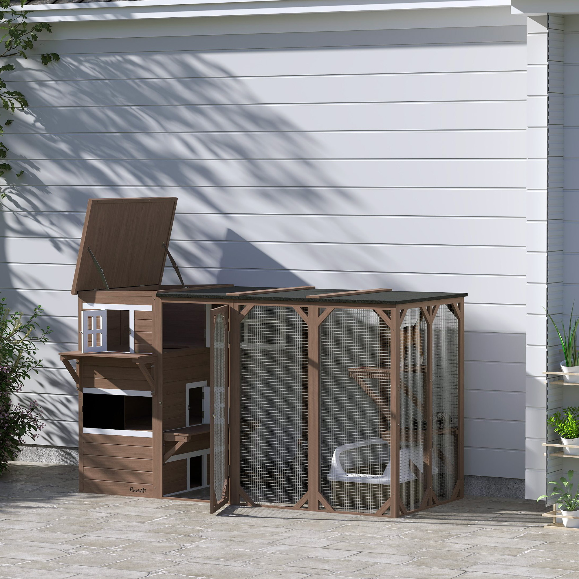 Casa para Gatos al Aire Libre Grande, Diseño Multinivel con Áreas de Escondite Grandes, 2 Niveles y Plataformas Múltiples — imagen 1