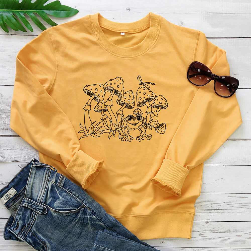 Mushroom Frog Cartoon Printed Hoodie — imagen 4