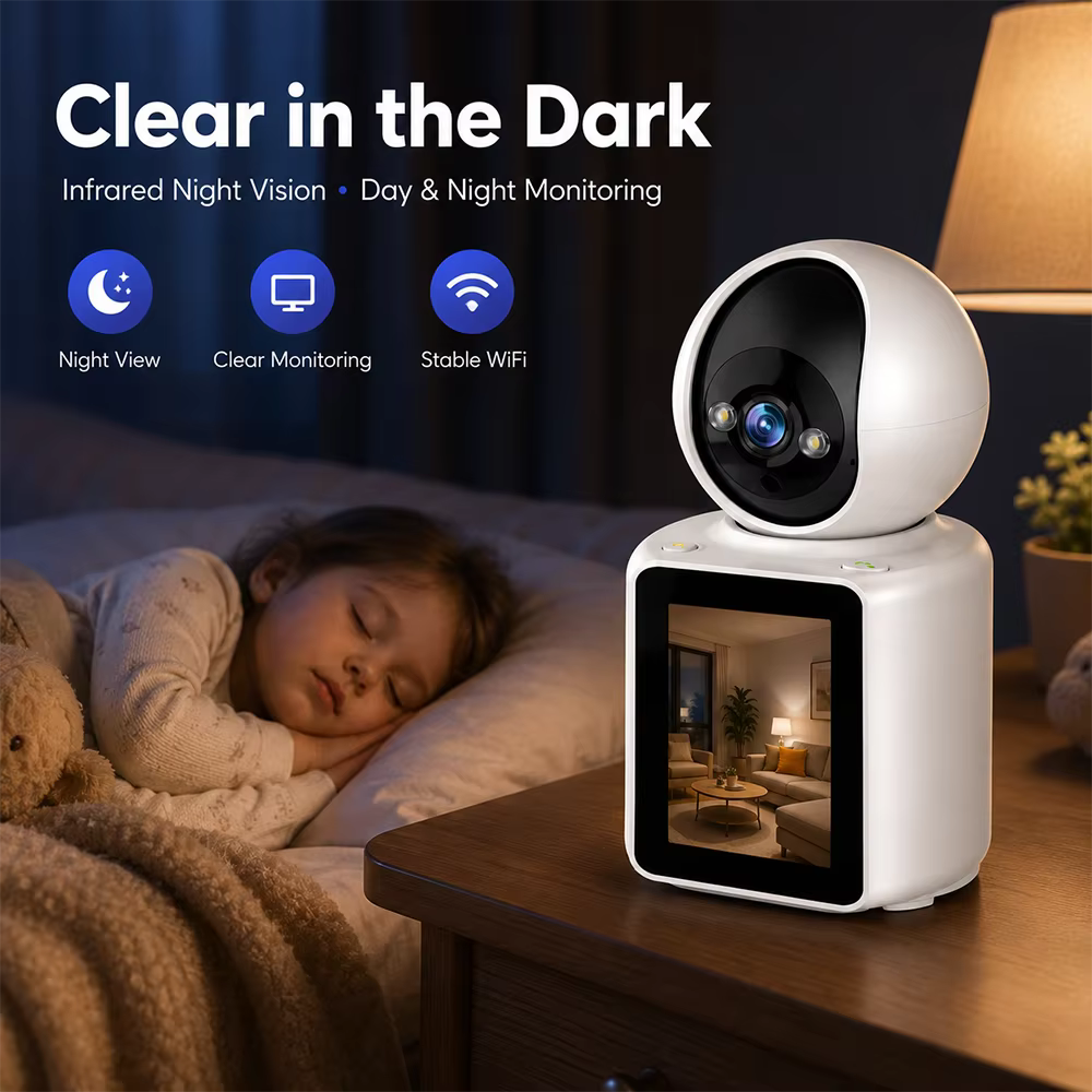 2MP WiFi Indoor Security Camera with 2.8in Screen Two Way Video Call Motion Tracking Night Vision ICSEE App Baby Pet Monitor P2P — imagen 2