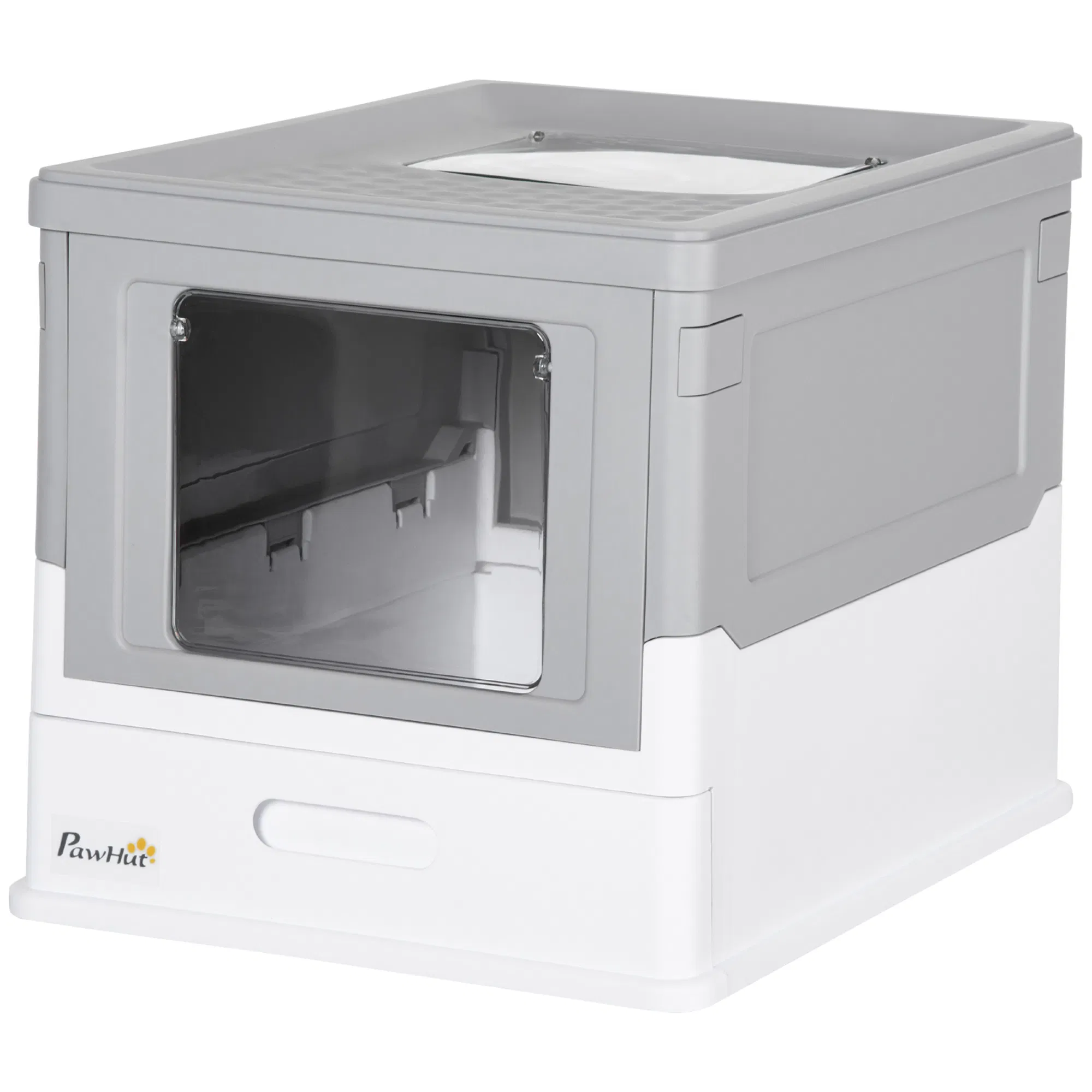 Top Entry Enclosed Kitty Litter Box with Scoop, Tray, Front Entry, Large Space, Foldable, Portable, Grey — image 1