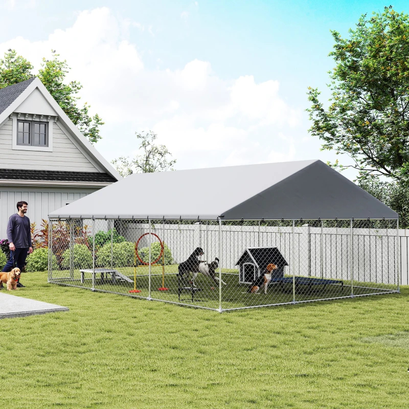 Heavy Duty Outdoor Dog Kennel With Waterproof Roof, 2 Secure Latches, Chain Link Dog Run For Backyard, 20' X 15' X 8', Multiple Packages — imagen 5