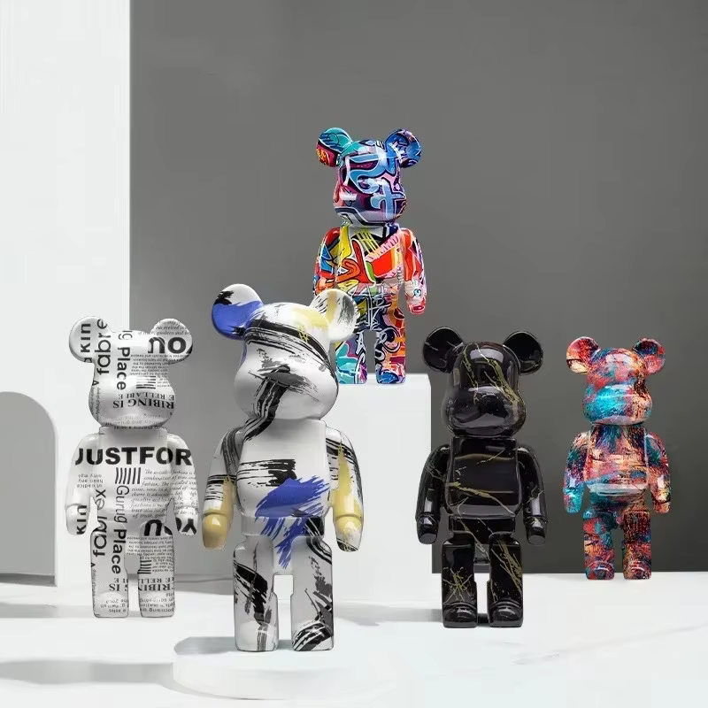 Graffiti Bear Statue Paint Block Bear Decor Resin Desktop Ornaments Home Decoration Living Room Bear Floor Sculpture Gifts — image 3