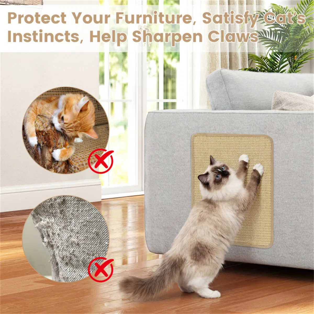 Natural 6-Piece Cat Scratching Mats, Sisal Material Anti-Slip Latex Backing Furniture Protector — image 11