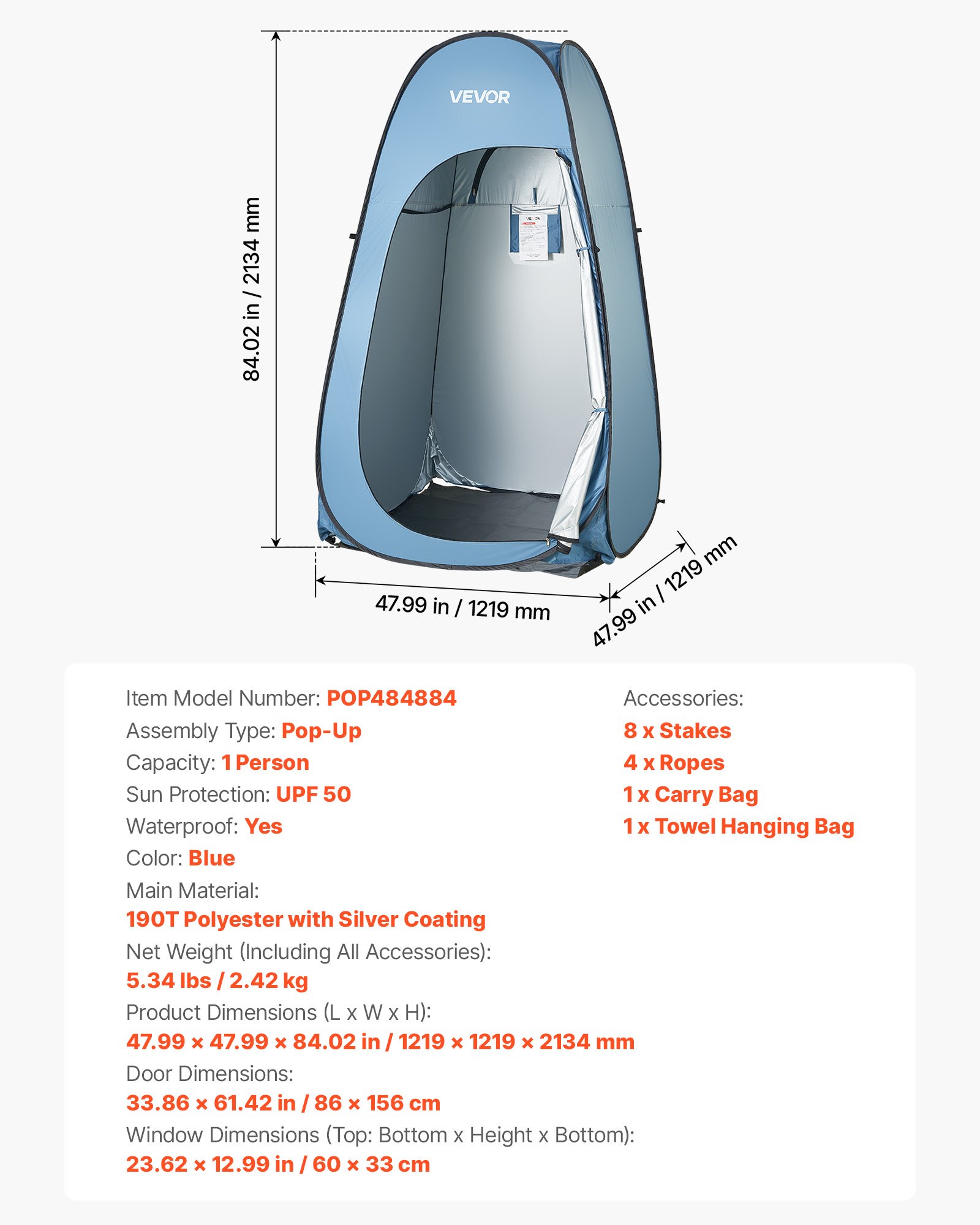 Tenda de Ducha Instantánea, Privacidad Portátil con Bolsa Colgante, Estacas y Cuerdas, Bolsa de Transporte, 190T Poliéster con Recubrimiento Plateado, Configuración Rápida para Camping, Playas y Pesca — imagen 1