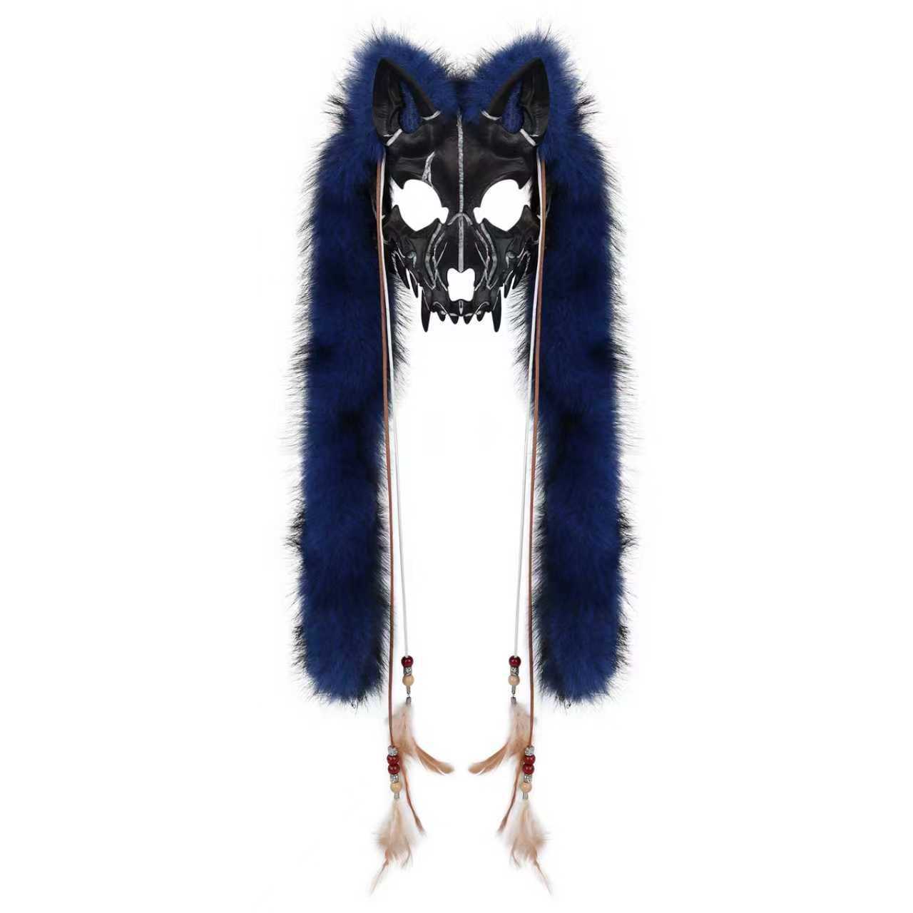 Halloween Carnival Fashion Animal Mask Viking Fox Mask with Faux Fur Headwear COS Werewolf — image 8