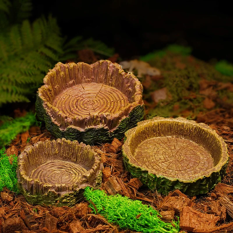 Tree Stump Shaped Reptile Food Water Bowl Resin Terrarium Decor for Feeding Supplies — image 5