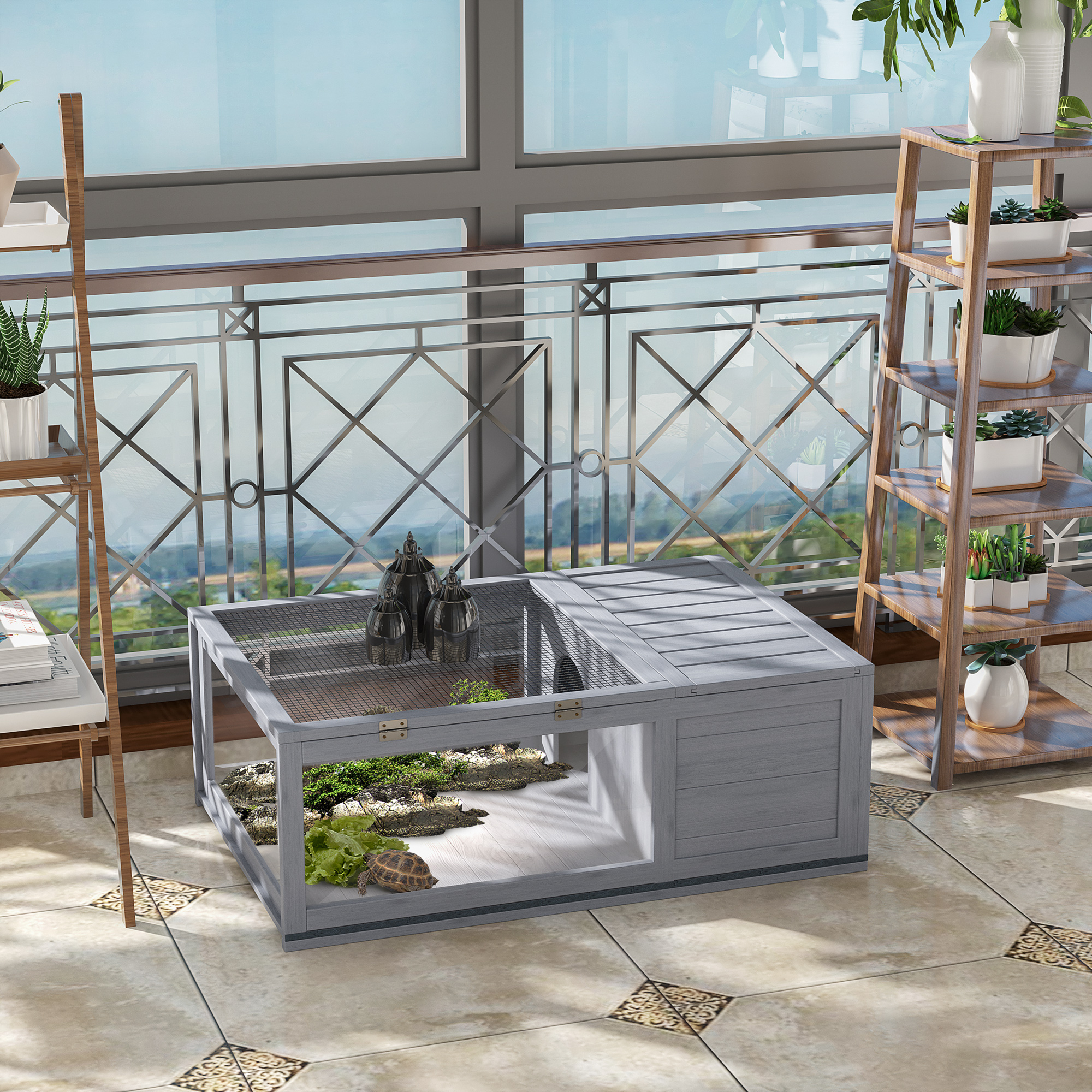 Wooden Reptile Cage with 3 Windows Slide-out Tray for Turtles, Lizards, Snakes — image 5