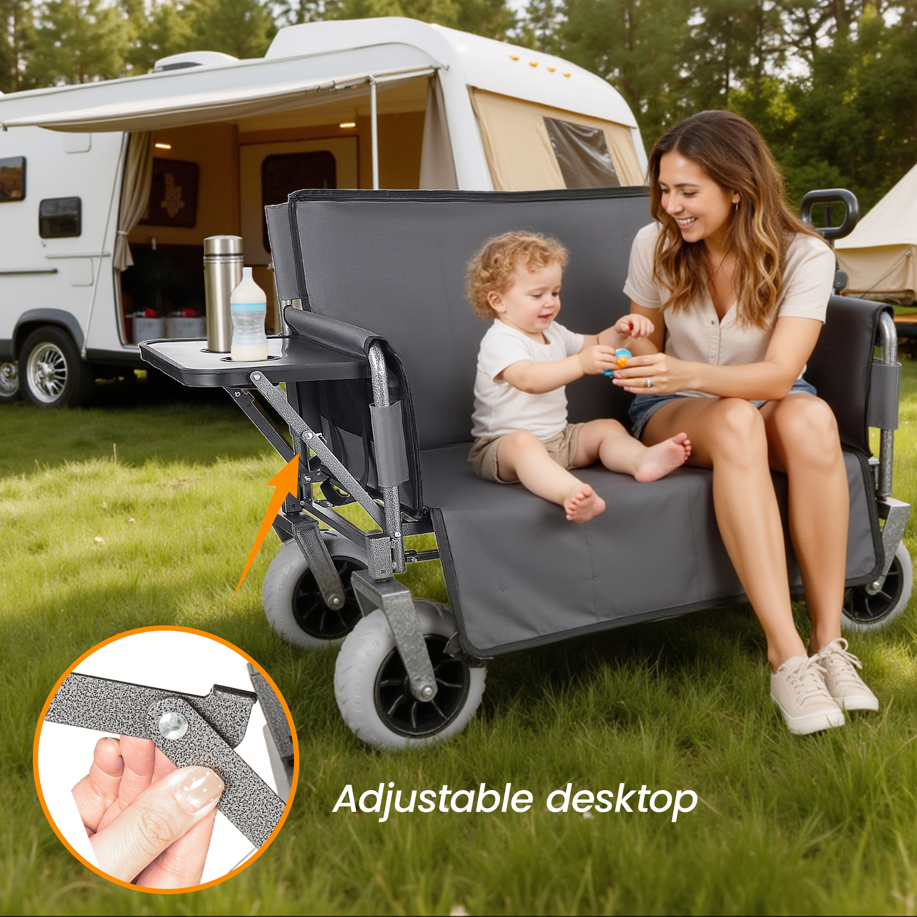 3- In- 1 Collapsible Wagon Converts To Bench Convertible Folding Wagon Cart With Rear- Mounted Folding Tabletop 500lbs Heavy- Duty 180L Capacity For Camping Beach Garden Fishing- Gray — imagen 3