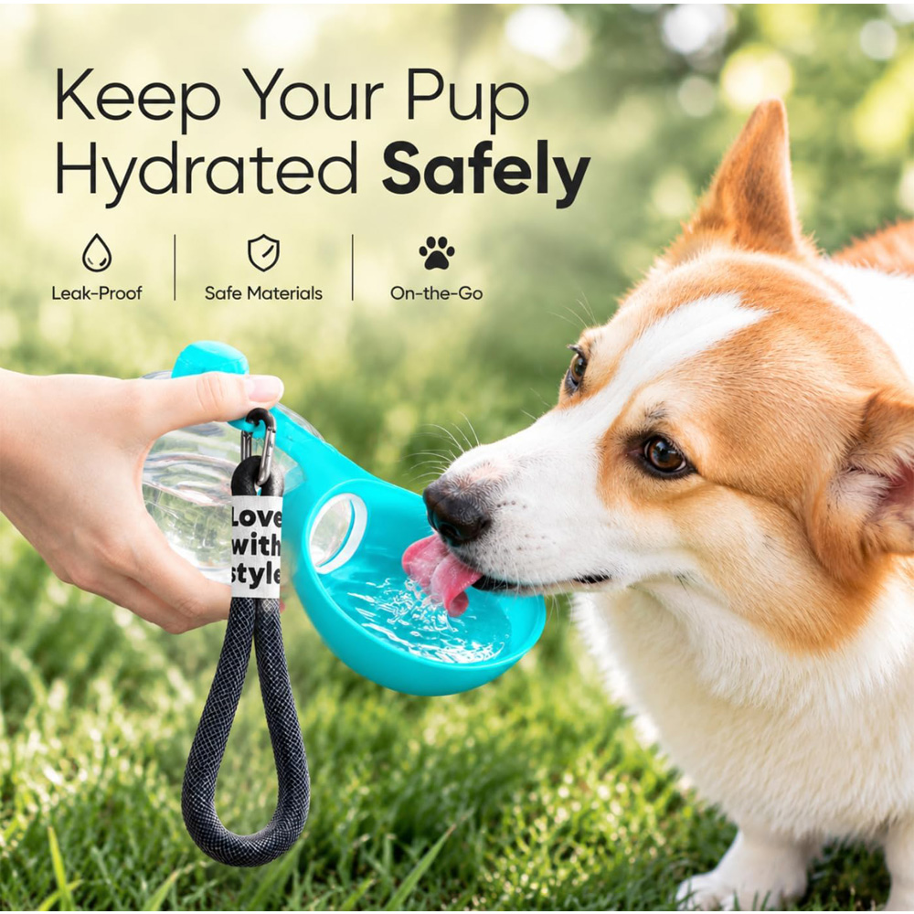 Portable Dog Water Bottle, 285ml BPA Free PETG Pet Travel Water Bottle With Foldable Silicone Bowl, Leak Proof Hands-Free Collar Clip Design For Small Dogs Walking Hiking Camping — image 5