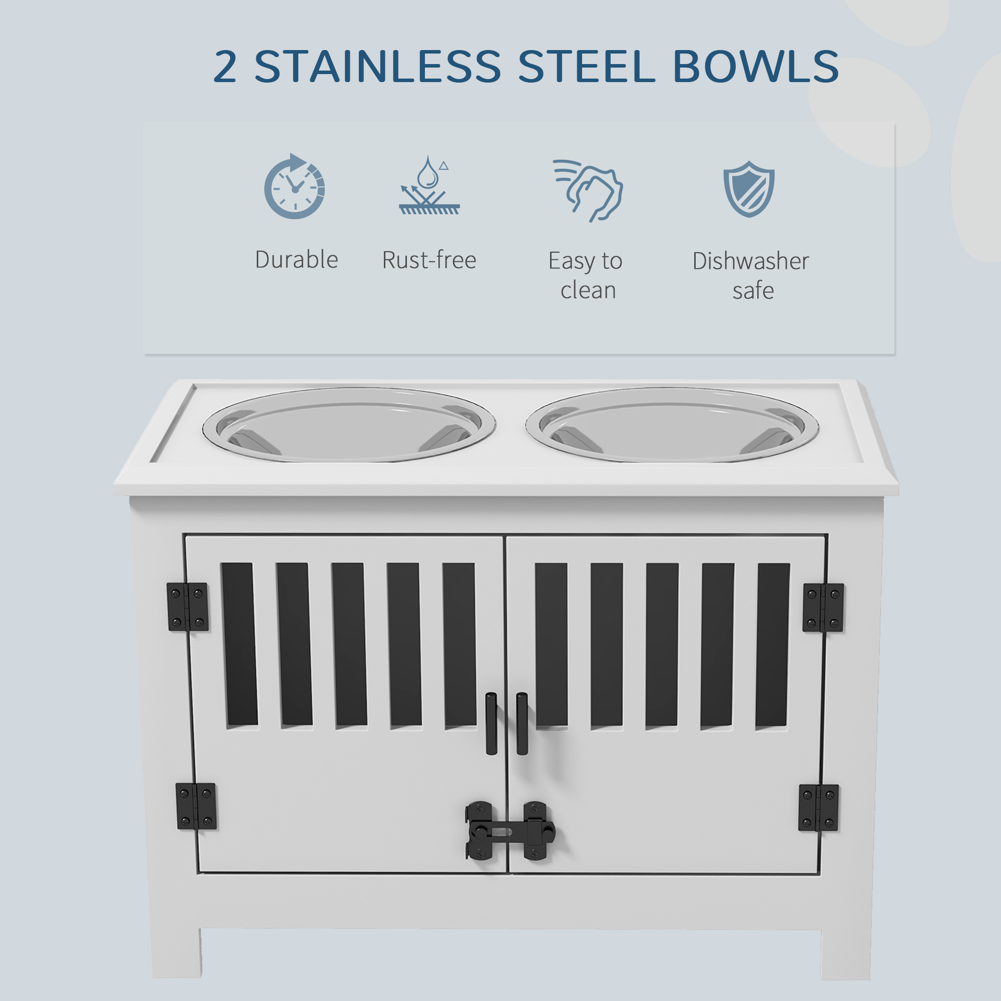 Dog Food Storage Cabinet with Bowls & Dog Feeding Station, White — image 3