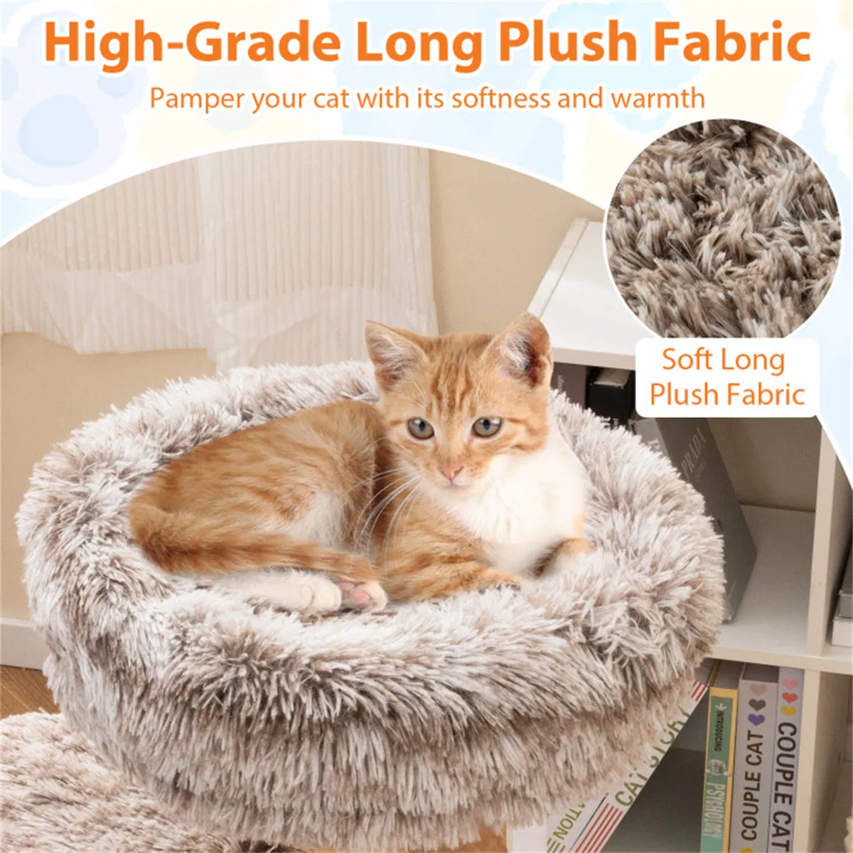 4-Level Natural Pear Wood Cat Tree - 19.5"x35.5", Jute Scratch Posts + Plush Ball, Long Plush — image 9