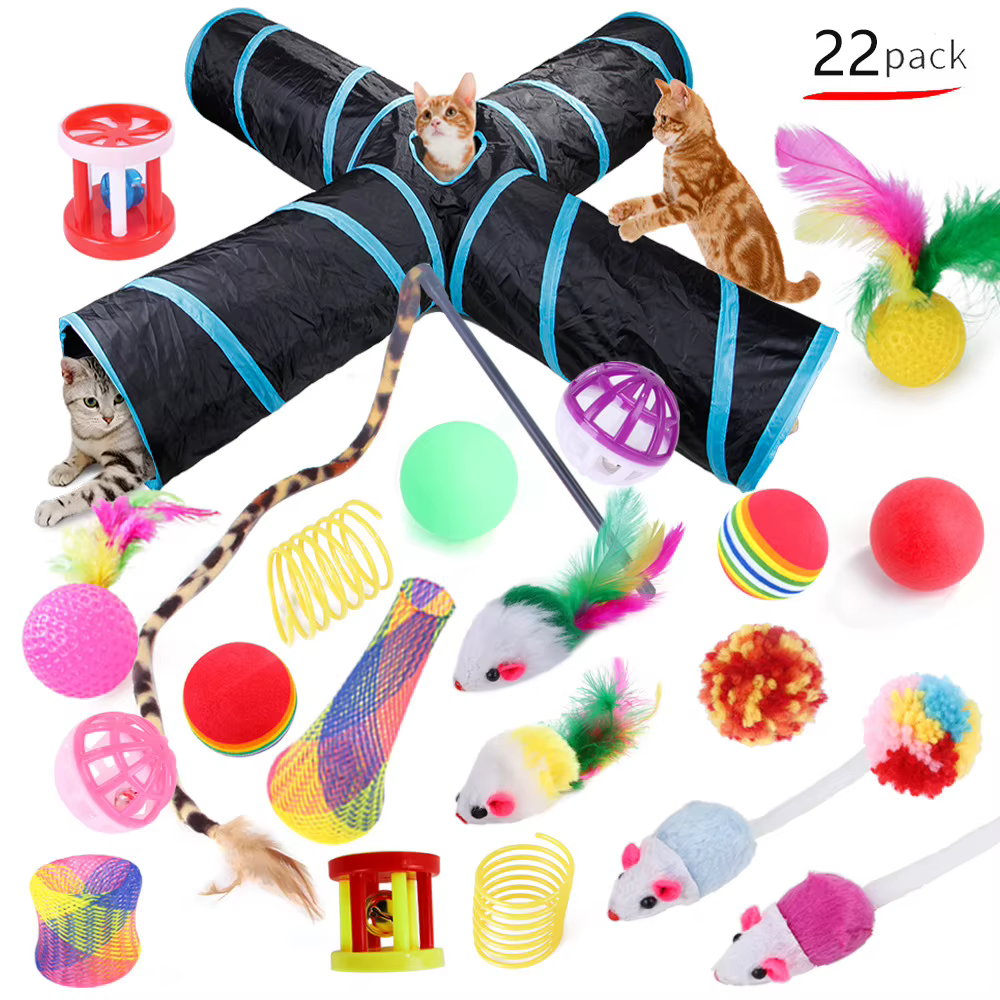 22 Pack Pet Cat Toys Interactive Combination Set Cat Toy Funny Cat Stick Sisal Mouse Bell Ball Tunnel Supplies Kitten Toys — image 4