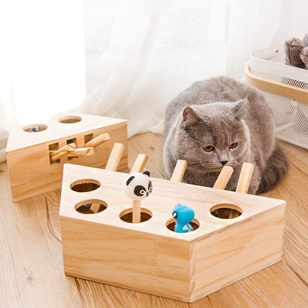 Juguete Interactivo de Madera Sólida para Gatos con Cinco Agujeros y Hoyo de Ratón — imagen 1