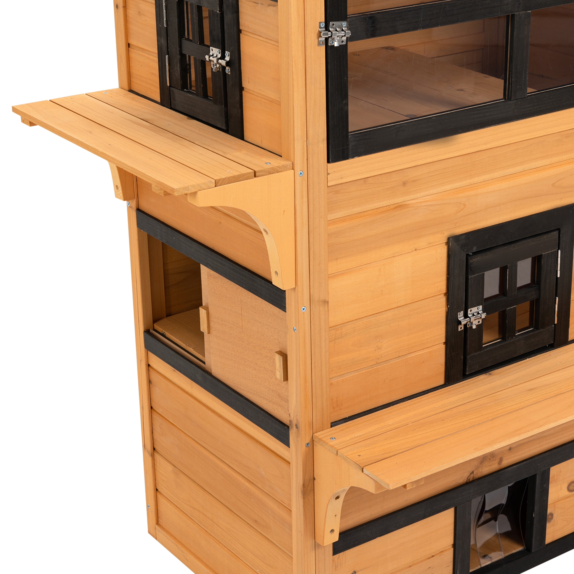 Casa de Exterior para Gatos, 3 Niveles con 5 Puertas de Escape, Resistente al Tiempo, Amarillo y Negro — imagen 2