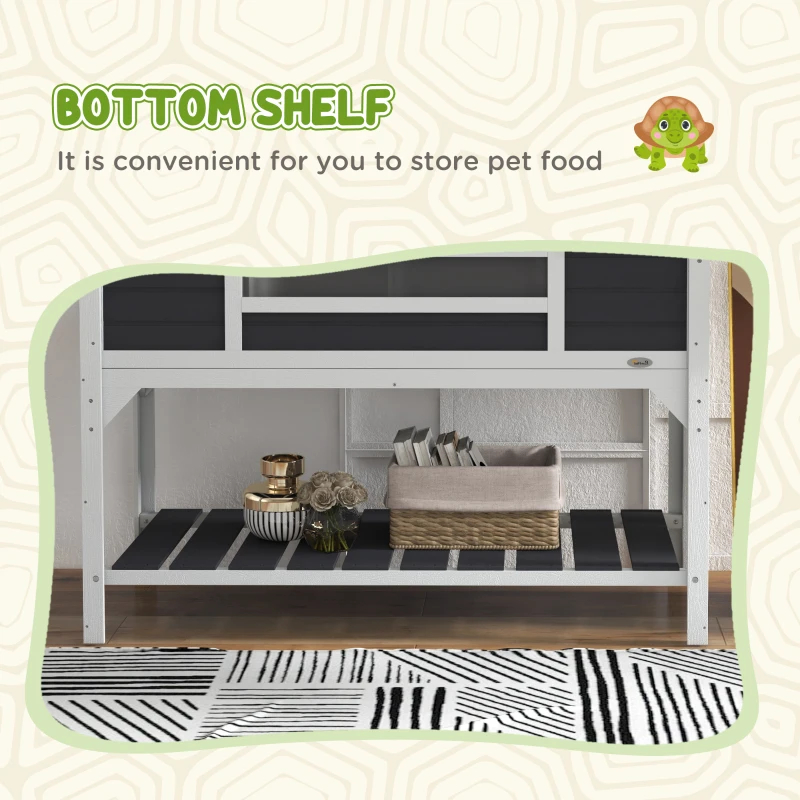 Tortoise Enclosure Tortoise House With Adjustable Lamp Holder Storage Shelf, Dual Main Houses, Openable Lid, Gray — imagen 5