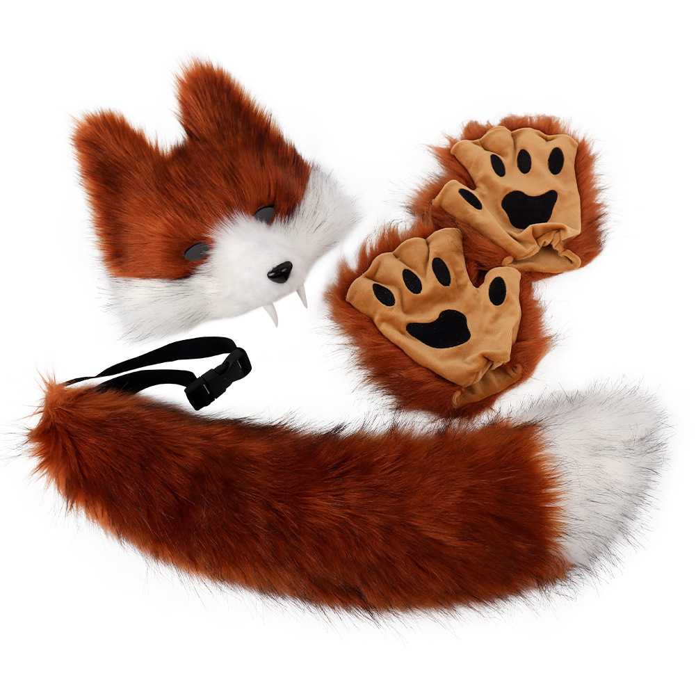 Halloween Realistic Wolf Tooth Mask 3D Set Cosplay Lone Wolf Plush Animal Tail Party Costume Accessory — image 4