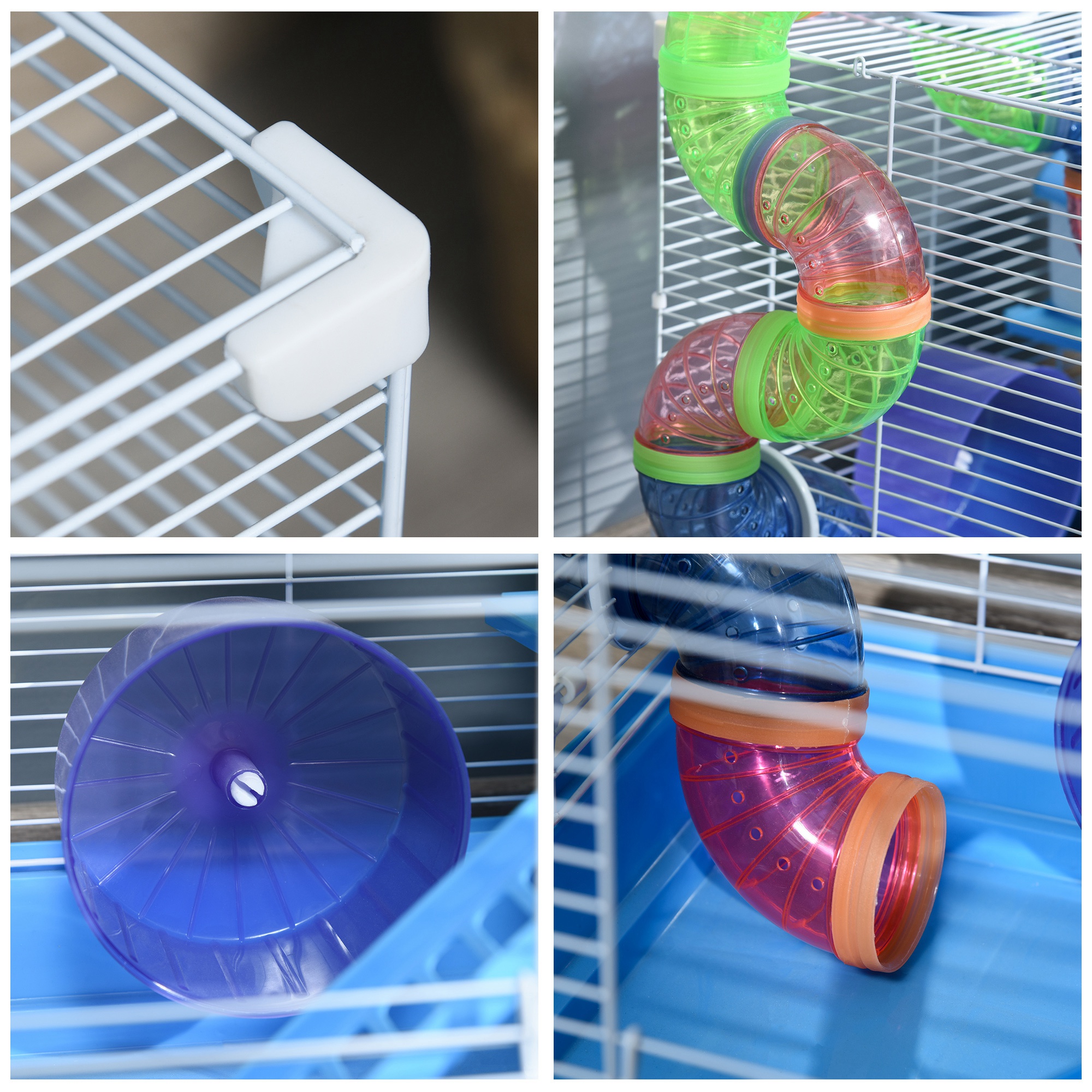 Jaula para Hámster de 2 Niveles, Casa para Roedores y Gerbos, Hábitat para Ratones y Ratas de Alambre Metálico con Rueda de Ejercicio, Tubos de Juego, Botella de Agua, Platos de Comida y Escalera Interior — imagen 5
