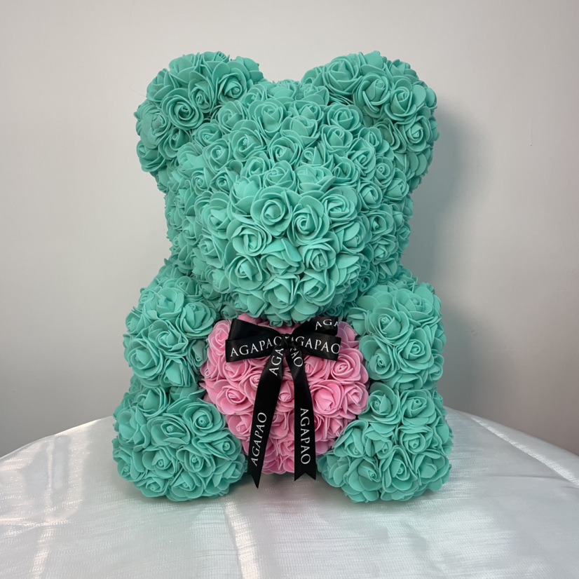 Ramo de rosas simuladas de oso que abraza el corazón, regalo de cumpleaños para ositos de peluche — imagen 9