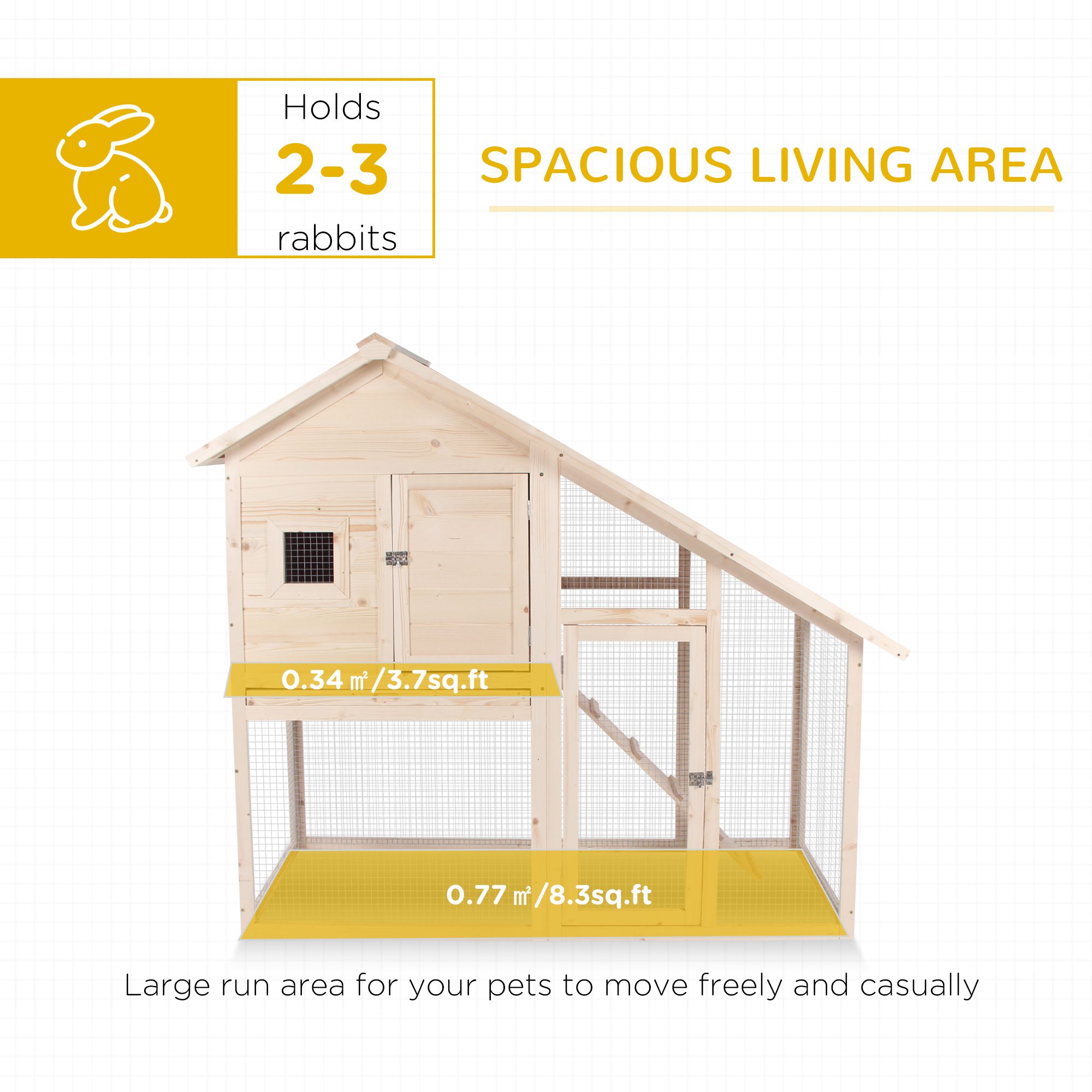 55" L 2-Tier Wooden Rabbit Hutch Bunny Cage — image 8
