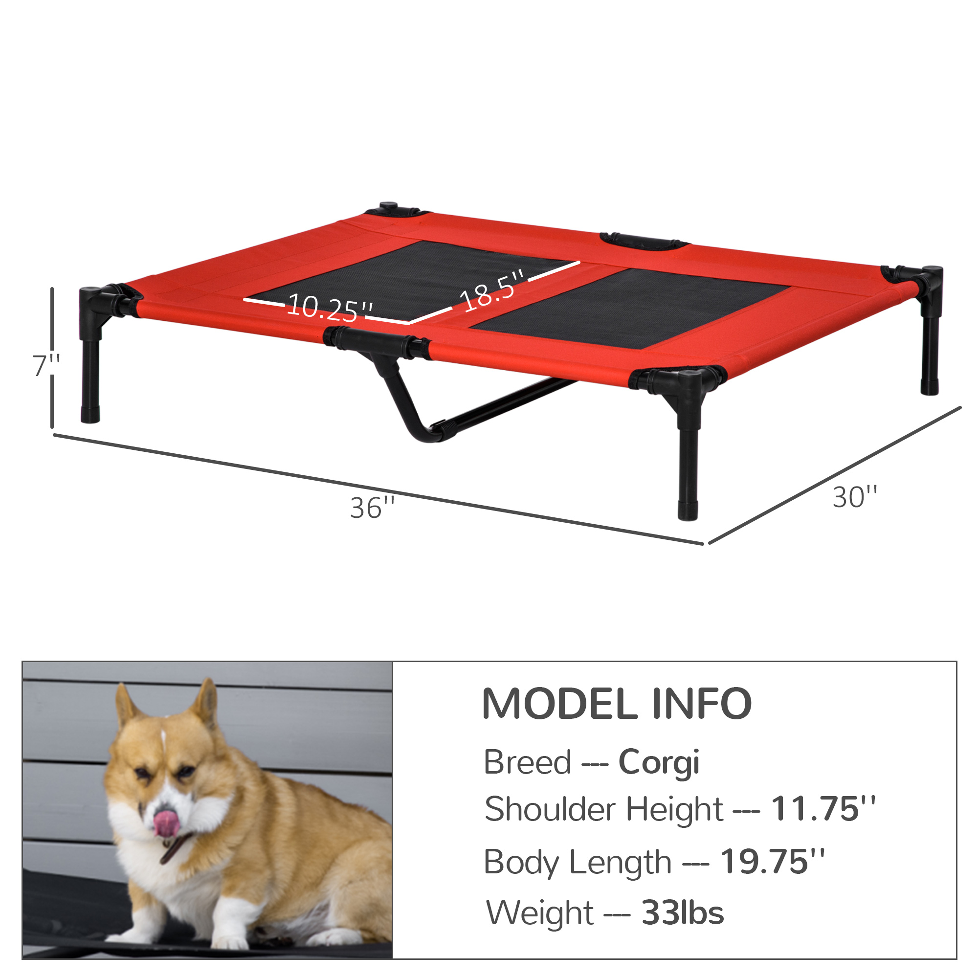 Cama Elevada para Perro de 36" x 30" para Verano, Catre para Mascotas con Ventilación de Malla, Rojo — imagen 5