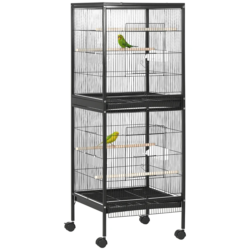 2 In 1 Bird Cage Aviary Parakeet House For Finches, Budgies With Wheels, Black — imagen 5