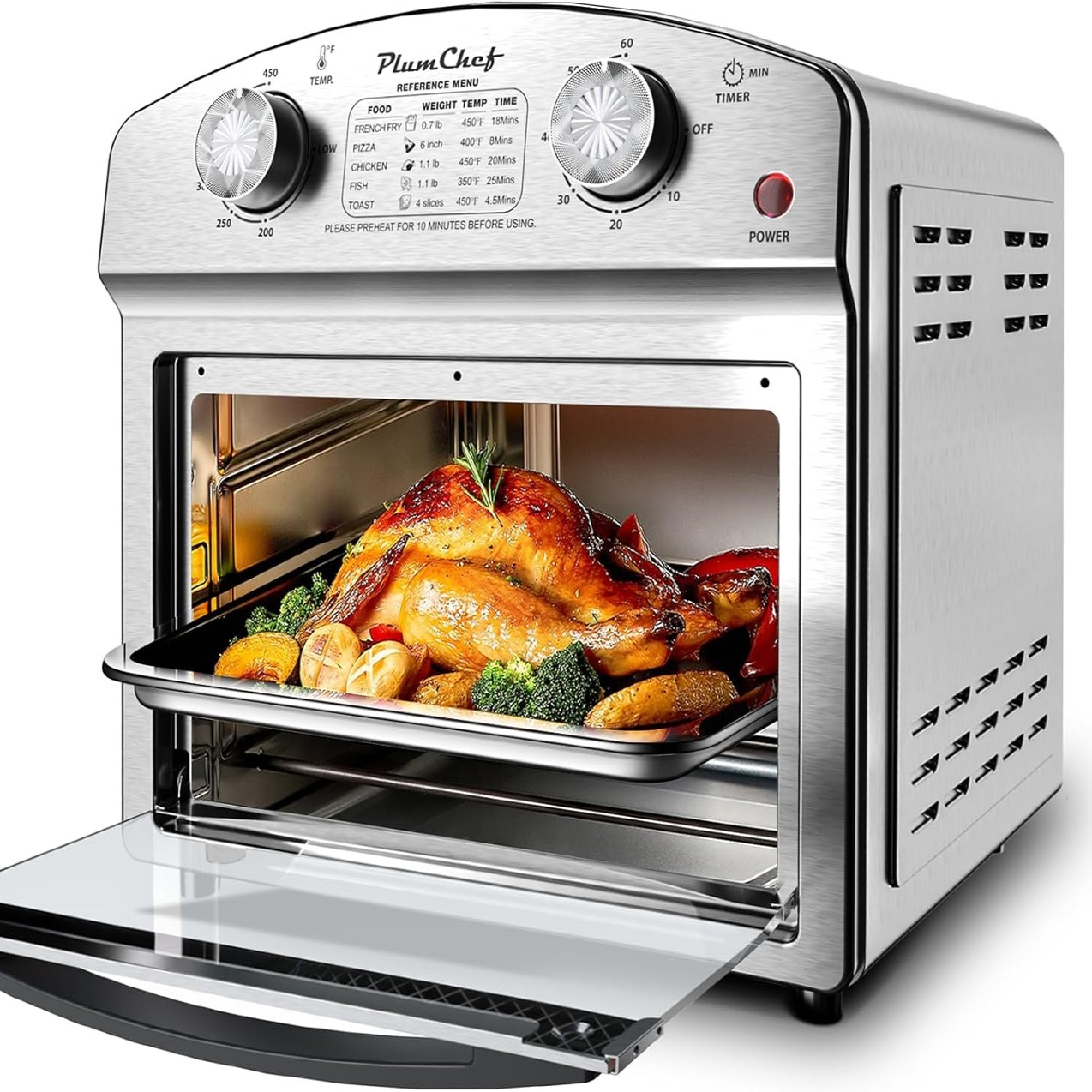 Estufa de Aire con Acero Inoxidable 12.5 Qt, Control Doble, Temporizador de 60 Minutos, Presets para Patatas Fritas, Pizza, Pollo, Pescado y Pan - Diseño Elegante y Saludable — imagen 1