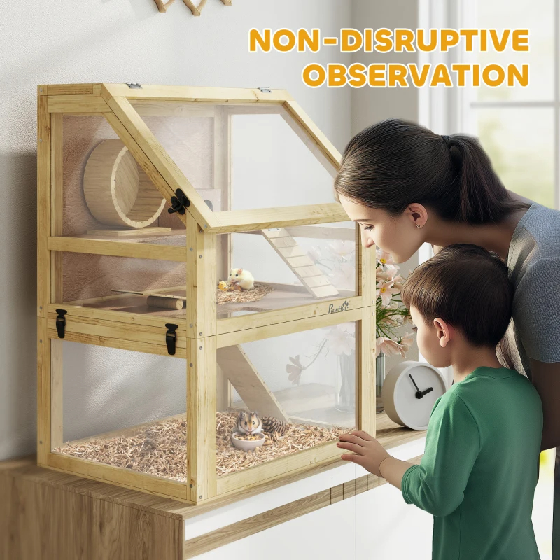 3 Tier Wooden Hamster Cage W Detachable Bottom, Hut, Seesaw, Exercise Wheel, Ramps — imagen 7