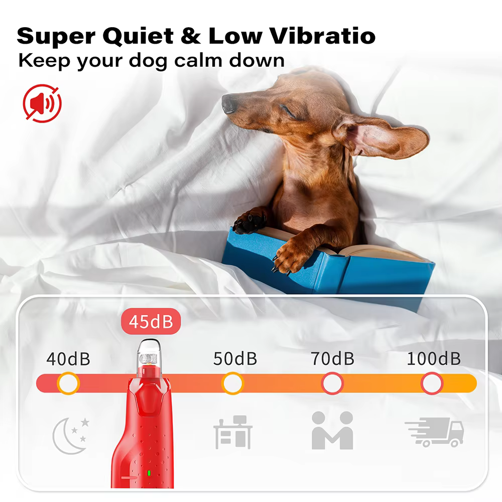 Dog Nail Grinder Dustproof with 2 LED Light - Super Quiet Powerful 6-Speed Nail Trimmer File for Small Medium Large Dogs Dog Acc — image 3