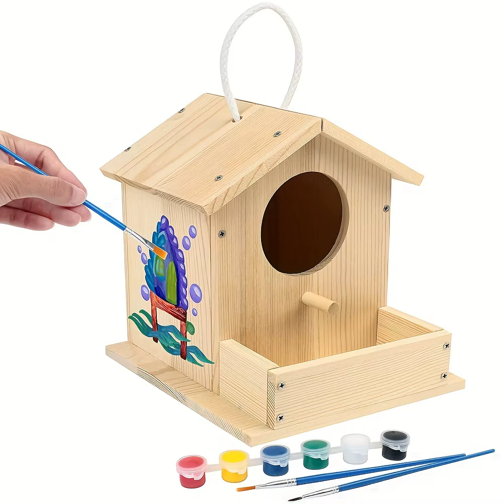 Kit de Casas de Pájaros de Madera para Hacer: Conjunto de Artes y Oficios Creativo para Niños y Adultos - Madera sin Pintar con Cintas de Pintura, Pinceles — imagen 3