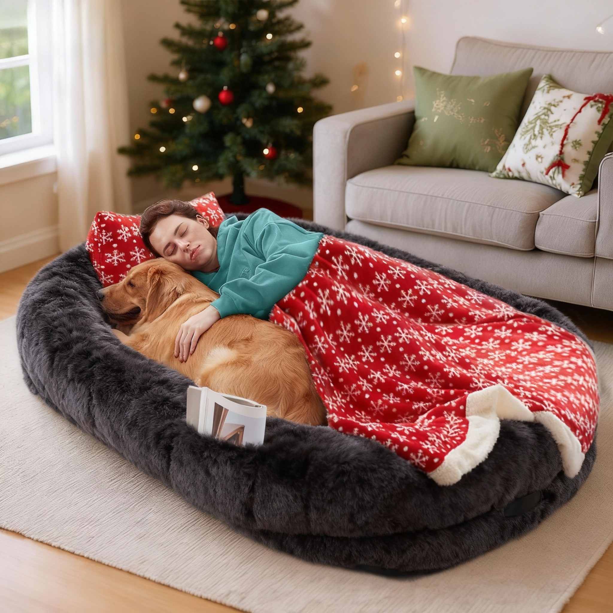 Cama para Adultos y Mascotas de Gran Tamaño: Colchón de Felpa Sofocreado con Soporte Ortopédico — imagen 9