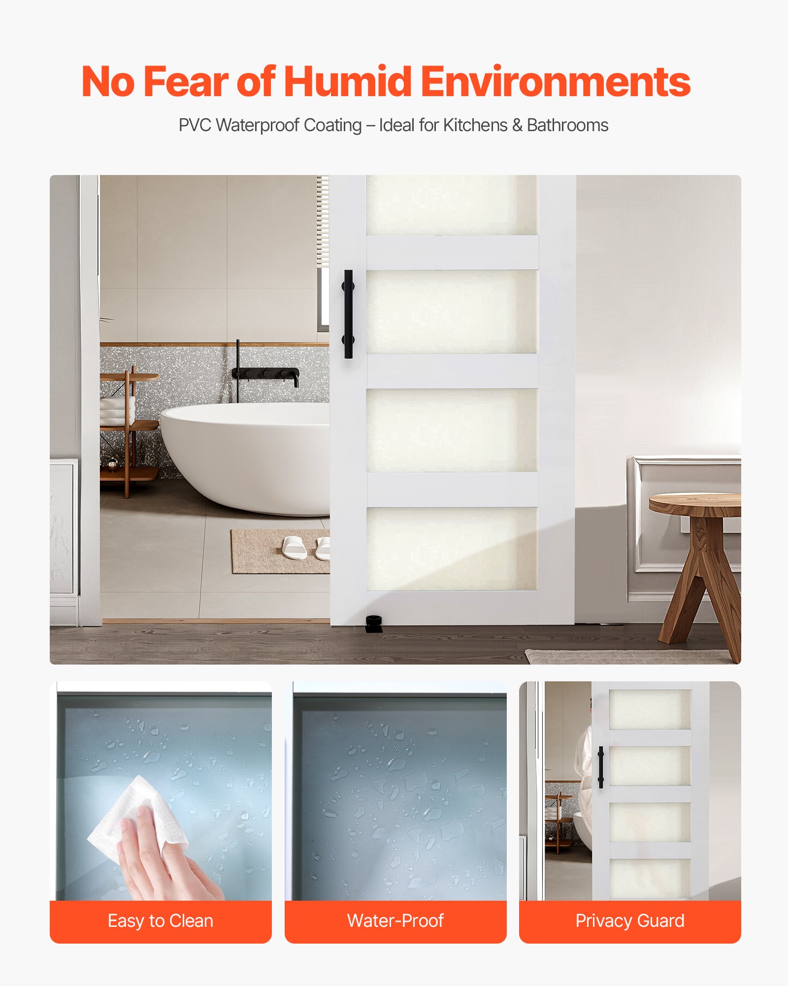 Sliding Barn Door, 30 X 84 Inch, High-Strength MDF Panel And Glass, Barn Door With Hardware Kit, Water-Proof PVC Surface, Easy To Install, H-Frame, Smoothly And Quietly Sliding For Living Room — imagen 5