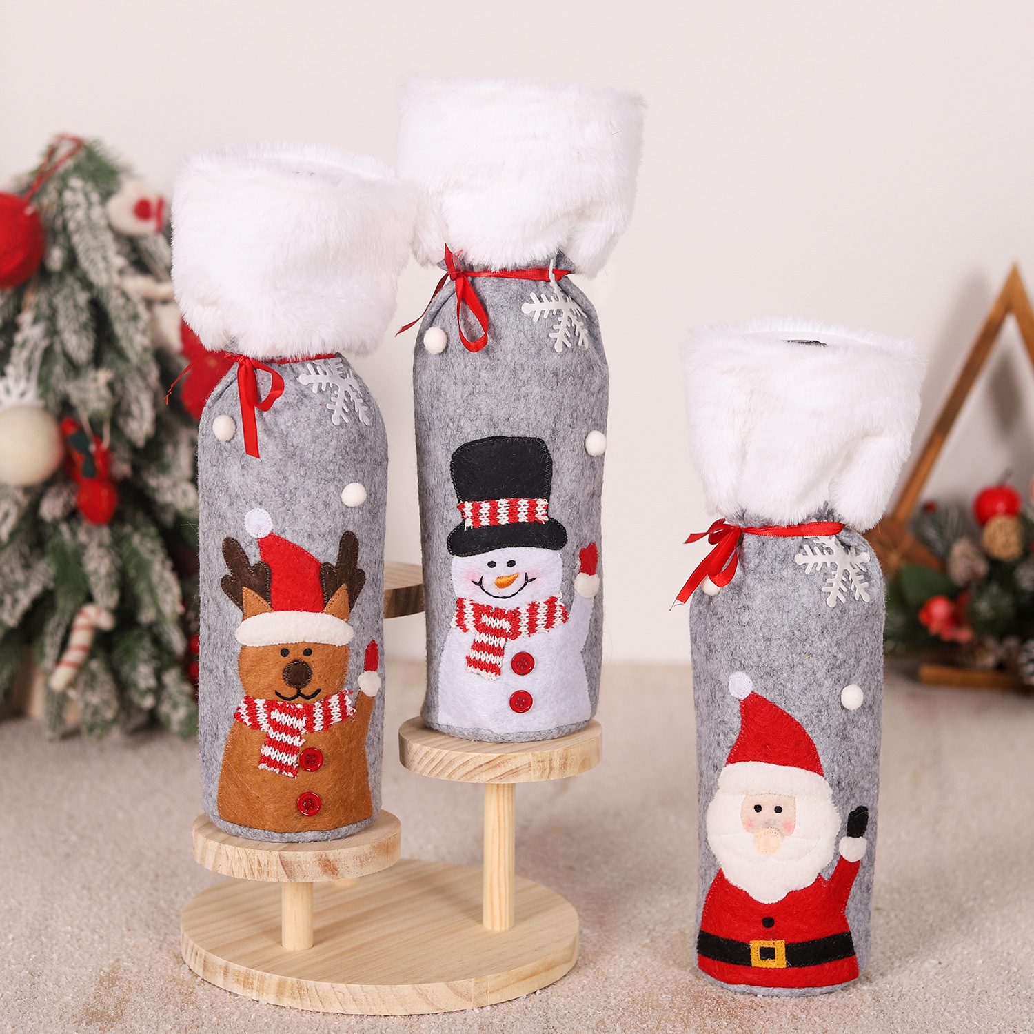 Christmas supplies red wine bottle covers elderly snowmen elk red wine bags household items — image 2