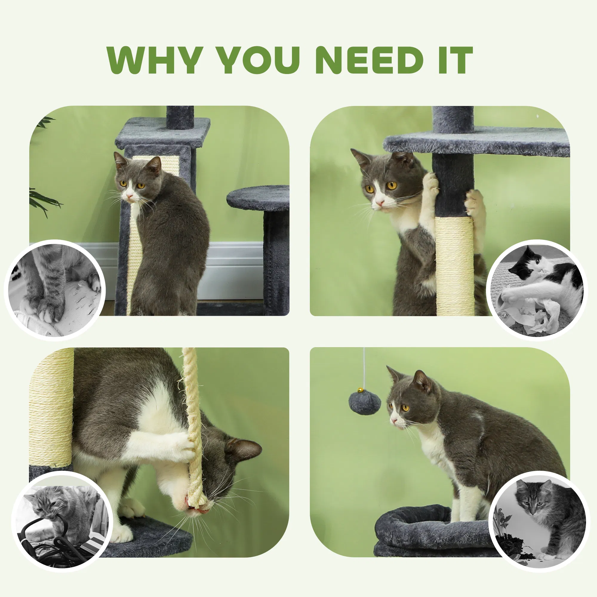 53" Cat Tree, Cat Tower with Scratching Posts, Cat Condo, Beds, Platforms, Toy Balls for Indoor Cats, Dark Grey — image 6