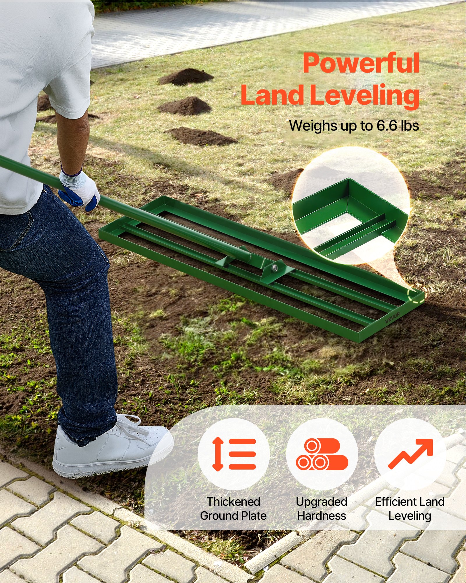 Lawn Leveling Rake, 36"x10" Level Lawn Tool, Heavy-duty Lawn Leveler With 78" Steel Extended Handle, Yard Leveling Rake Suit For Garden, Golf Lawn, Farm — imagen 5