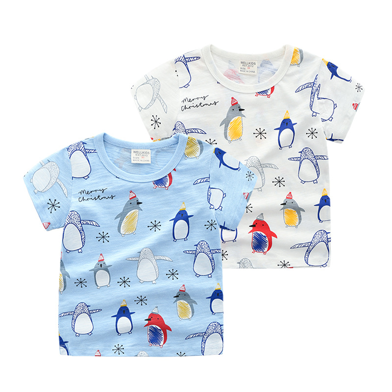 Short Sleeve T-Shirt Cute Penguin Print Cotton Breathable Unisex Kids Top — image 3