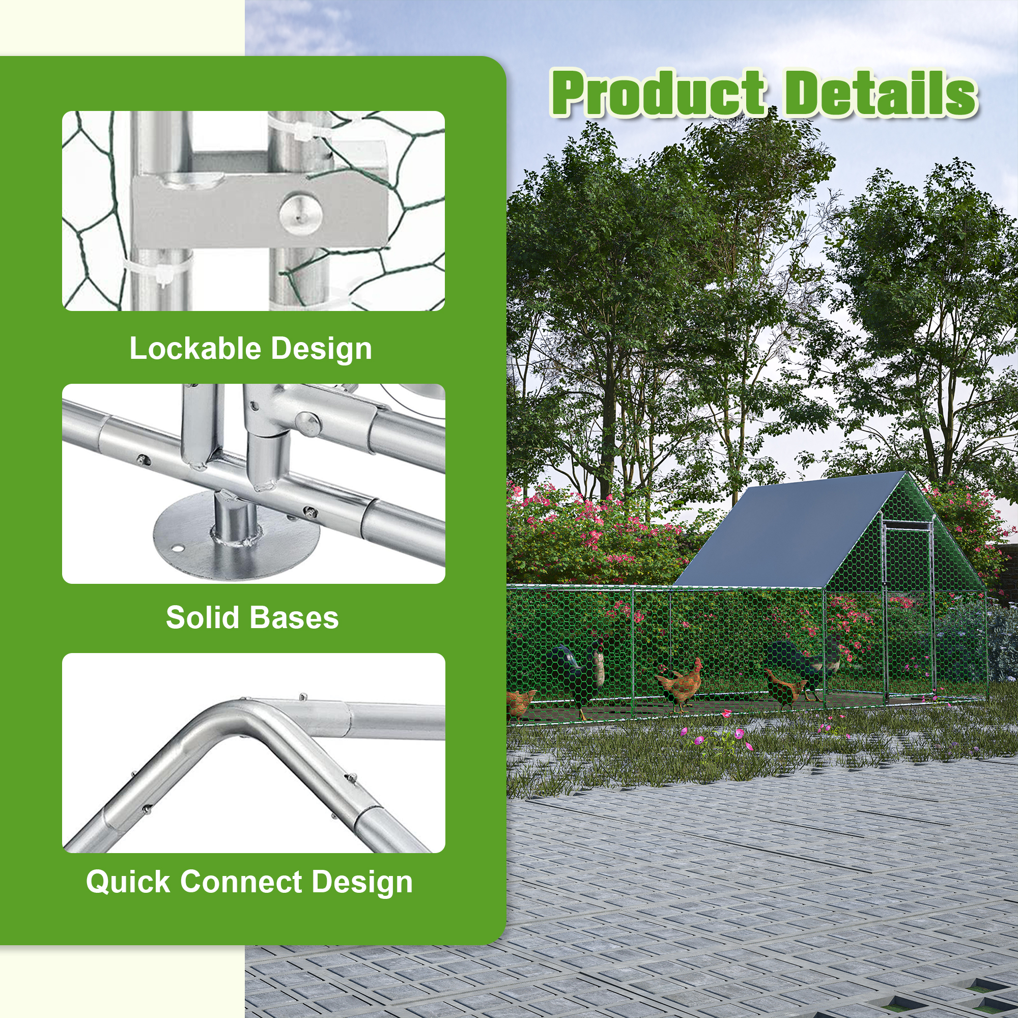 26'Lx6.7'Wx6.6' Ft Large Metal Chicken Coop, Walk-in Chicken Run, Galvanized Wire Poultry Chicken Hen Pen Cage, Rabbits Duck Cages With Waterproof And Anti-Ultraviolet Cover For Outside — imagen 3