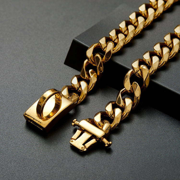 Gold Dog Chain Titanium Steel Six Side Grinding Chain Pet Dog Metal Collar — image 3